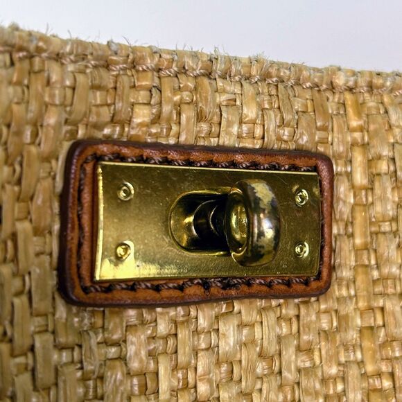 J.Crew Brompton Woven Straw Leather Hobo Shoulder Bag Brown Tan Gold Purse Boho - Picture 12 of 16